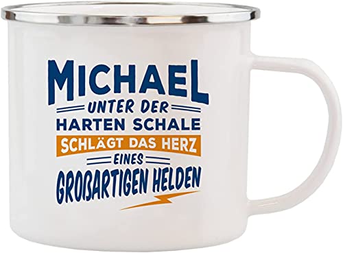 History & Heraldry Echter Kerl - Emaille Becher Michael - individuelle Tasse mit Name und Spruch von History & Heraldry