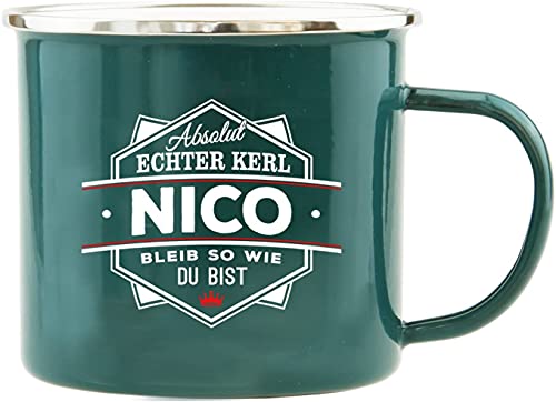 History & Heraldry Echter Kerl - Emaille Becher Nico - individuelle und personalisierte Tasse mit Name und Spruch von History & Heraldry