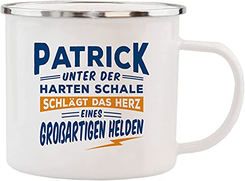 History & Heraldry Echter Kerl - Emaille Becher Patrick - individuelle und personalisierte Tasse mit Name und Spruch von History & Heraldry