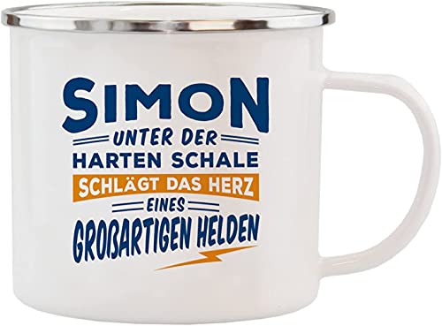 History & Heraldry Echter Kerl - Emaille Becher Simon - individuelle und personalisierte Tasse mit Name und Spruch von History & Heraldry