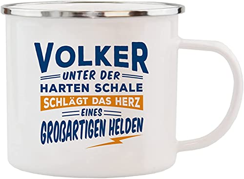 History & Heraldry GmbH Echter Kerl - Becher Volker - individuelle Tasse mit Name und Spruch | Emaille | 350ml von History & Heraldry