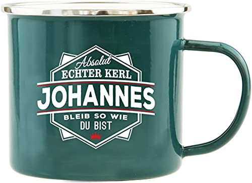 History & Heraldry Echter Kerl - Emaille Becher Johannes - individuelle und personalisierte Tasse mit Name und Spruch von History & Heraldry