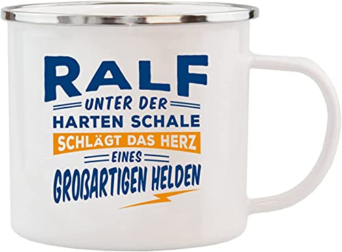 History & Heraldry Echter Kerl - Emaille Becher Ralf - individuelle und personalisierte Tasse mit Name und Spruch von History & Heraldry