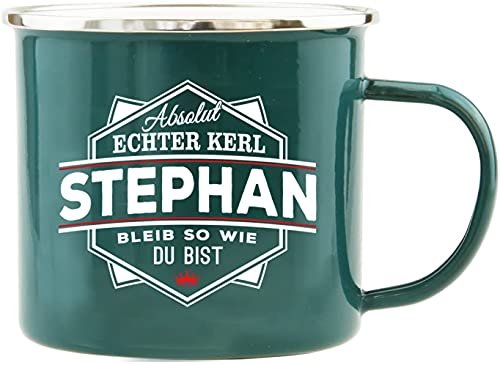 History & Heraldry Echter Kerl - Emaille Becher Stephan - individuelle und personalisierte Tasse mit Name und Spruch von History & Heraldry