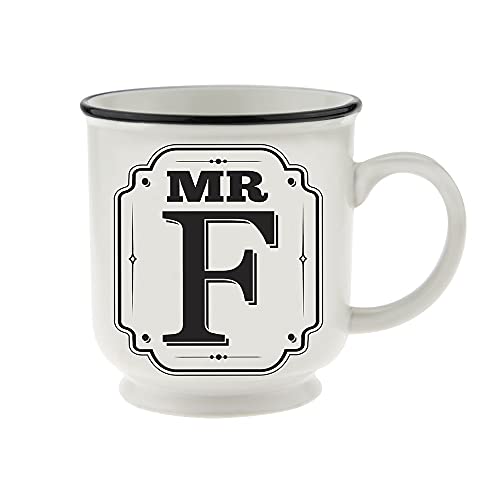 History & Heraldry Mr & Mrs Becher personalisiert: Mr F, Ehemann, Tasse mit Anfangsbuchstaben, Alphabet-Tassen, schwarz-weiß, Steinzeug, einzeln von History & Heraldry