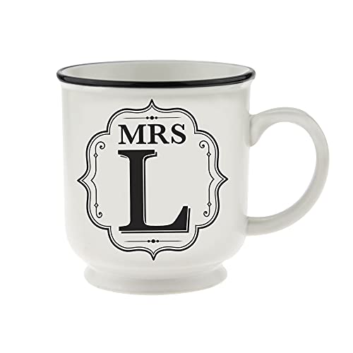 History & Heraldry Mr & Mrs Becherpersonalisiert: Mrs L, Ehefrau, Tasse mit Anfangsbuchstaben, Alphabet-Tassen, schwarz-weiß von History & Heraldry