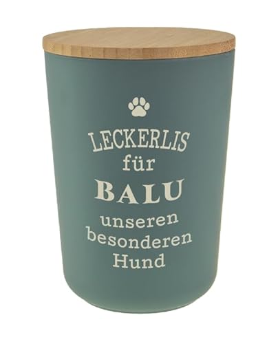 History & Heraldry Personalisierte Futterdose, Vorratsdose zur Aufbewahrung m.Holzdeckel u. Silikondichtung f.Katzen u. Hunde Accessoires - Leckerlidose Balu von History & Heraldry