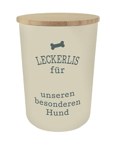 History & Heraldry Personalisierte Futterdose, Vorratsdose zur Aufbewahrung m. Holzdeckel u. Silikondichtung f. Katzen u. Hunde Accessoires - Leckerlidose Blanko Creme, 10 x 10 x 14 cm, 1 stück von History & Heraldry