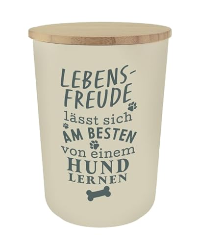 History & Heraldry Personalisierte Futterdose, Vorratsdose zur Aufbewahrung m.Holzdeckel u. Silikondichtung f.Katzen u. Hunde Accessoires - Leckerlidose Lebensfreude von History & Heraldry
