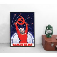 Glory Poster Sowjetunion Russland Raumfahrt Cccp Propaganda Plakat Kunstdruck Yuri Gagarin von Historyonyourwall