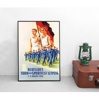 Poster Ddr Turn - Und Sportfest Leipzig 1956 Ostdeutschland Deutschland Plakat Kunstdruck Propaganda Vintage Wall Art Print von Historyonyourwall