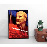 Poster -In Lenins Namen - Sowjetunion Russland Raumfahrt Cccp Propaganda Plakat Kunstdruck Yuri Gagarin Weltraum Universum Geschenkidee von Historyonyourwall
