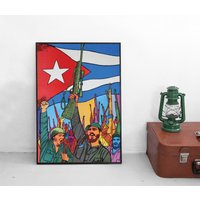 Poster Kuba 10 Jahre Revolution Propaganda Plakat Kunstdruck Vintage Castro Guevara von Historyonyourwall