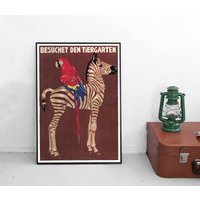 Poster Ludwig Hohlwein Besuche Den Tiergarten Zoo Zebra Papagei Vintage Art Wall Print Home Decor Plakatstil Plakat von Historyonyourwall