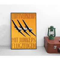 Poster Luftfahrt Mit Junkers Flugzeugen Ju52 Werbeplakat Plakat Tante Ju 1920Er Kunstdruck Vintage von Historyonyourwall