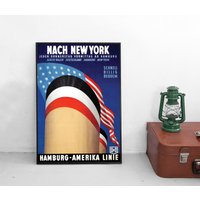 Poster Nach New York Mit Hamburg American Lines Schifffahrt Plakat Kunstdruck Home Decor Wall Art Vintage Print von Historyonyourwall