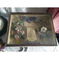 Seltene Deutsche Kaiserliche Trauerschattenbox, Ca 1860Er Soldat Fotografie, Feder Baum Dekor, Seidenblumen, Brocante, Viktorianisch, Militär von Historyprops