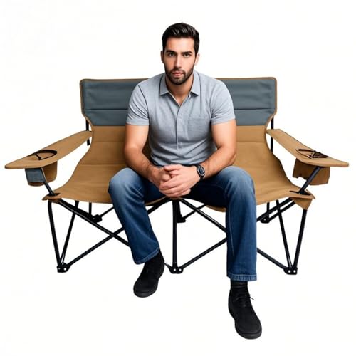 Hitburu Doppeler Campingstuhl - Robuster Doppelcampingstuhl Für Outdoor-Aktivitäten | Stabiles Atmungsaktives Faltbares Lounge-Sitzmöbel Für Garten Campingpool Terrasse Balkon von Hitburu
