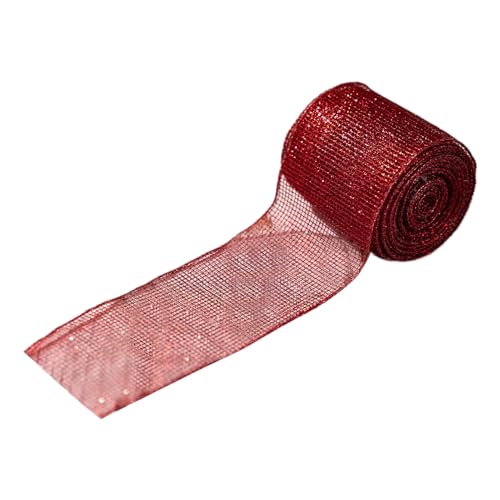 Hitburu Drahtbesetztes Weihnachtsband - Weihnachtsbaum rot Maschenband Rolle - Deko Für Enthusiasten Stylisten Frauen Männer Kränze Briefkasten Mittelpunkt von Hitburu
