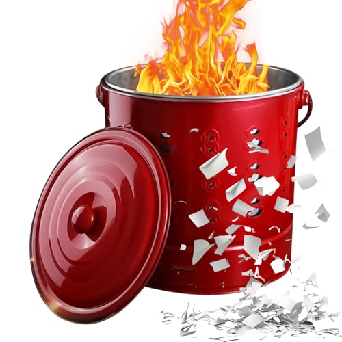 Hitburu Feuerfass,Edelstahl Papierverbrennungsfass Verbrennungstonne - Tragbarer Verbrenner Mit Haken Und Auskleidung Für Holz Garten Balkon Camping von Hitburu