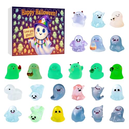 Hitburu Halloween Kalender Geist | 24 Tage Kalender Miniatur Nachleuchtend Geist Set | Deko Puppe Aus Harz Für Schreibtisch Und Geisterhaus | Für Familie Kinder Erwachsene Hitburu Halloween Kalender Geist | 24 Tage Kalender Miniatur Nachleuchtend Geist Set | Deko Puppe Aus Harz Für Schreibtisch Und Geisterhaus | Für Familie Kinder Erwachsene von Hitburu