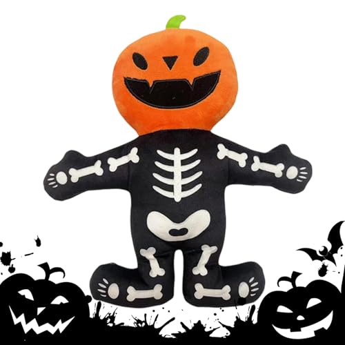 Hitburu Hundespielzeug Mit Quietschfunktion,Kürbis-Skelett Kau- Und Beißspielzeug Für Welpen | Interaktives Plüsch-Kau- und Beißspielzeug für drinnen und draußen im Park Garten von Hitburu