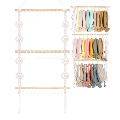 Hitburu Mädchen Schleifen Organizer,Aufbewahrung Für Haarschleifen Clips Halter Hänger - Mehrlagiges Gewobenes Wandregal Zur Lagerung Und Präsentation Für Schlafzimmer Wohnzimmer Kinderzimmer von Hitburu