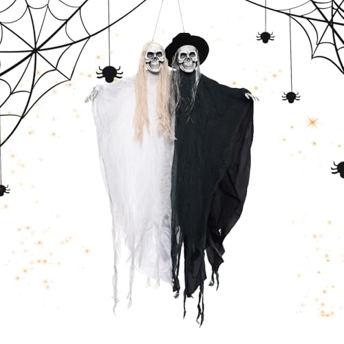 Hitburu Outdoor Halloween Dekoration Für Paare Im Garten - Outdoor Deko Gruselige Und Bräutigam | Wetterfester Geist Mit Roten Augen Gruselige Innendekoration Für Baum Balkon Garten Decke Terrassentür von Hitburu