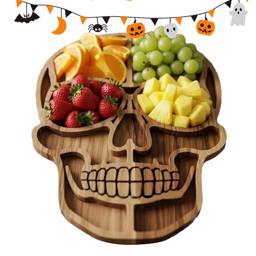 Hitburu Servierbrett Aus Holz Für Käseplatten, Holzschale Schädelförmig Vorspeisenteller, Servierbrett Für Fleisch Käse Obst Halloween Weihnachten Hochzeit von Hitburu