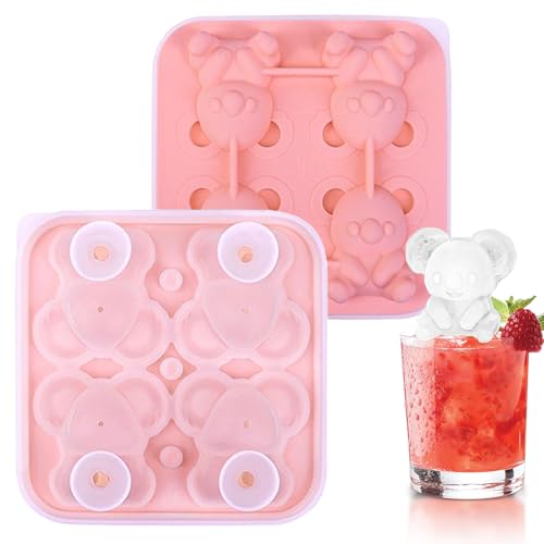 Hitburu Silikon Eiswürfelformen | 4-fach Bärenförmige Eiswürfelformen Für Cocktails | Haushaltsgerät einfach zu entformen für Lebensmittel Gefrierschrank Getränke Baby täglicher Gebrauch kalte von Hitburu