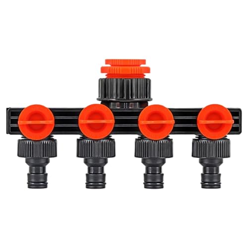 Hitburu Wasserhahn Verteiler,Gartenschlauch Adapter - Robuster 4 Wege Ventilanschluss Für Bewässerung Rasen Garten Und Auto Waschen von Hitburu