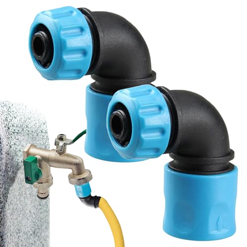 Hitburu Wasserschlauchverbinder, 2 Stück Schnellkupplungen Für Wasserschläuche, 90° Winkelventil Schnellverteiler Für Bewässerung Zapfhahn Außenbereich von Hitburu