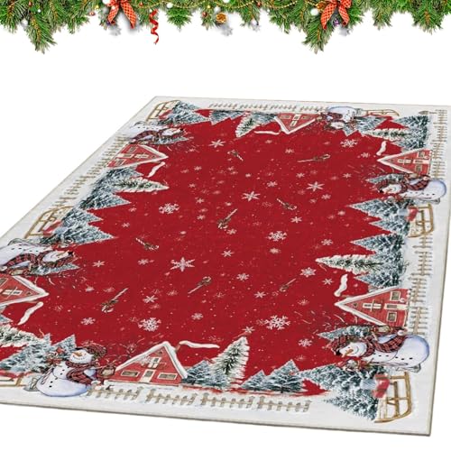Hitburu Weihnachts Teppich | Weihnachts Teppich Bodenbelag | Schneeflocke Baum Rentier Wohntextilie Deko | Für Wohnung Wohnheim Sofa Gästehaus von Hitburu