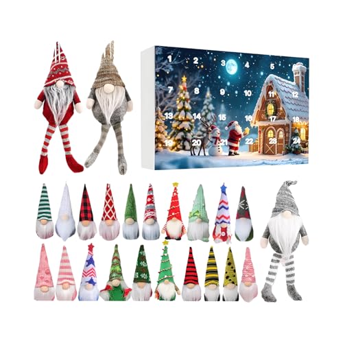 Hitburu Weihnachtszähler Kalender - Festlicher Plüschwichtel Deko Für Schreibtisch - 24-Tage Adventskalender Saisonale Für Kaminbank Tischmittelpunkt Kaminsims Weihnachtsfest Ausstattung von Hitburu