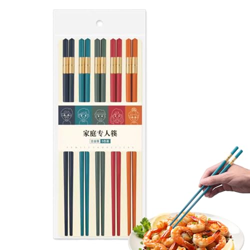 Hitburu Wiederverwendbare Essstäbchen Für Erwachsene | 5 Paare Rutschfeste Glasfaser Essstäbchen Chinesisches Besteck,Rutschfeste Mehrfarbige Küchenzubehör Accessoires Geschirr Besteck von Hitburu