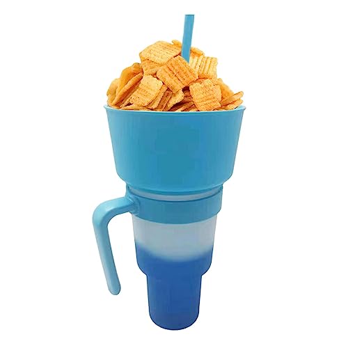 Snack Und Getränkebecher 2 In 1,Becherschüssel-Kombination Mit Strohhalm, Tragbare Stadionbecher, Auslaufsicherer Tragbarer Reise-Snackbecher, Popcornbecher Mit Farbverlauf Für Erwachsene, Kinder von Hitburu