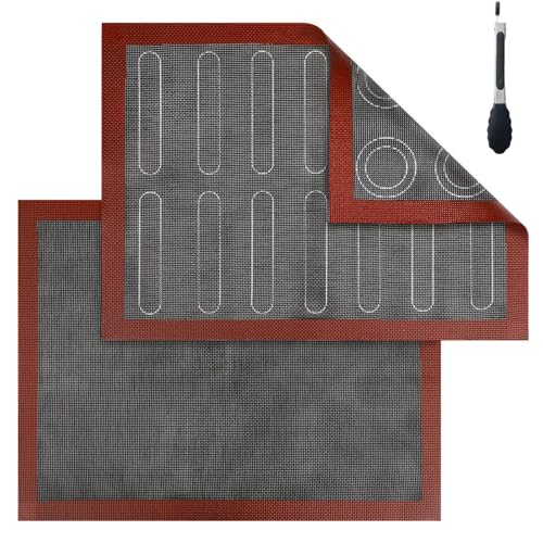 Hitchuey Mikroperforierte Backmatte, 2 Stück Silikon-Backmatte, hitzebeständig und wiederverwendbar, doppelseitige Matte, mikroperforierte Matte, antihaftbeschichtet, rutschfest Hitchuey Mikroperforierte Backmatte, 2 Stück Silikon-Backmatte, hitzebeständig und wiederverwendbar, doppelseitige Matte, mikroperforierte Matte, antihaftbeschichtet, rutschfest von Hitchuey
