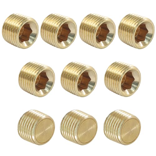 Hitefu 10 Stück 1/8 Zoll NPT Außenstecker-Set, Messing, Sechskant-Gegenstecker, Innensechskantgewinde für Sanitär- und Rohrenden von Hitefu