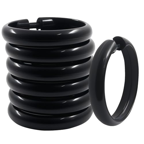 Hitefu Duschvorhangringe aus Kunststoff, O-förmig, einfache Karabinerhaken für Badezimmer, Duschvorhangstange, Schwarz, 12 Stück von Hitefu