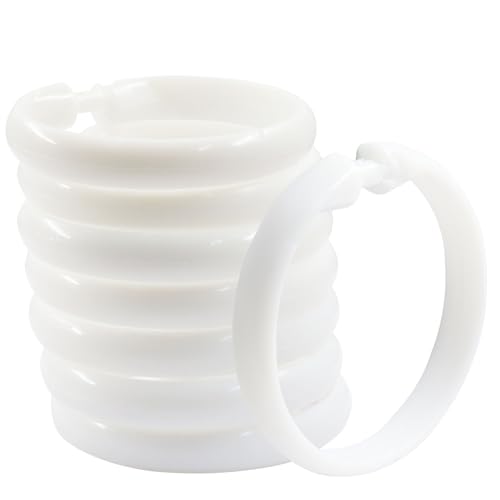 Hitefu Duschvorhangringe aus Kunststoff, O-förmig, einfache Karabinerhaken für Badezimmer, Duschvorhangstange, Weiß, 12 Stück von Hitefu