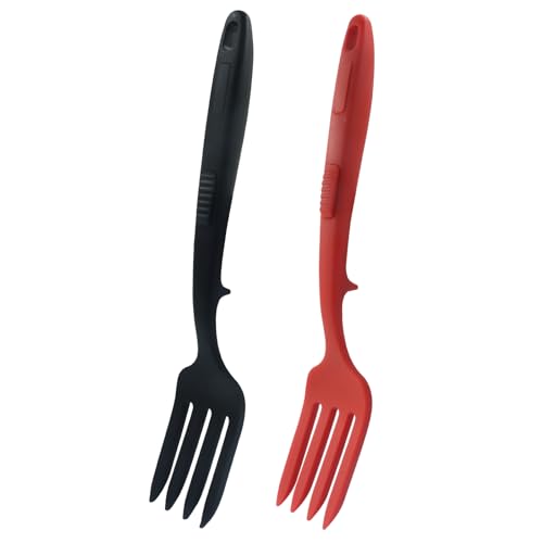 Hitefu Große hitzebeständige Silikongabel, 30 cm, flexible Kochgabel, antihaftbeschichtet, für Zutaten mischen, Mahlen, Eier und Backen (schwarz und rot), 2 Stück von Hitefu