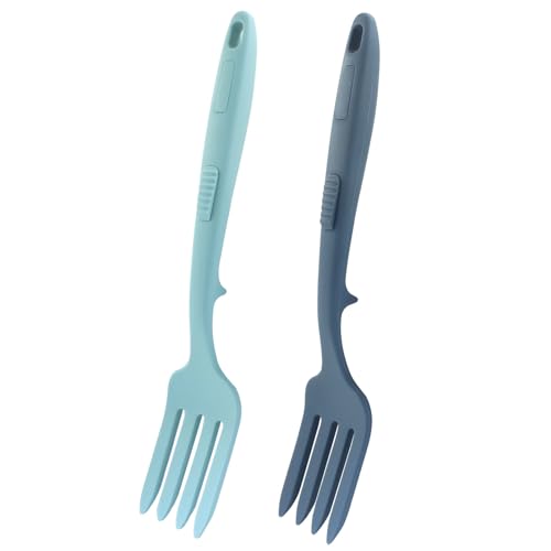 Hitefu Große hitzebeständige Silikongabel, 30 cm, flexible Kochgabel, antihaftbeschichtet, für Zutaten mischen, Maische, Eier und Backen (blau), 2 Stück von Hitefu