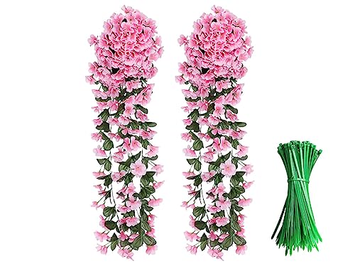 Hitopin 2 Stücke Künstlich Hängende Blumen, Kunstblumen Hgende Blumen, Kunstblumen Künstliche Hängende Blumen, Künstlich Dekoration Violette Blumen, für Büro, Hochzeit, Party, Hausgarten Dekor(Rosa) von Hitopin