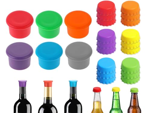 Hitopin Wiederverwendbare Silikon Kronkorken, 24 Stück Hochwertiger Kronkorken Verschluss, Silikon Kronkorken, Flaschenverschluss Bierflaschen Deckel, für Bier, Saft und Glasflaschen von Hitopin