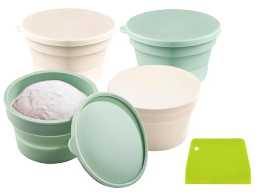 Hitopin 4 Stück Pizzaballenbox mit Deckel 4er Set, 4er Pizzateig Box mit Deckel, Pizza Box aus Antihaftendem, TeigbehÃlter, für Home Kitchen Restaurant Bunt(2 Grün,2 Beige) von Hitopin