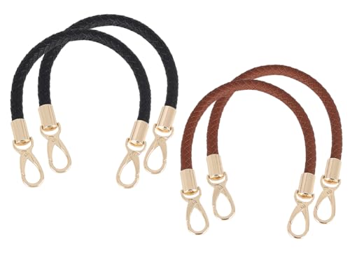 Hitopin 4 Stück Riemen Taschenhenkel Ersatz Griff, Taschengriffe Leder Henkel, Geflochtener Geldbörsenriemen PU Leder, Handtaschen Ersatzgriff, für Tote Handtasche Umhängetaschen(2*Braun,2*Schwarz) von Hitopin