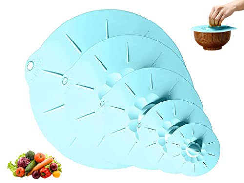 Hitopin 5PCS Silikon Schüssel Deckel, Wiederverwendbar Silikon Deckel, Hitzebeständige Mikrowellen-Abdeckungen, 5 Größe Universal Kitchen Silikon Deckel, für Schüsseln, Becher, Dosen (Blau) von Hitopin
