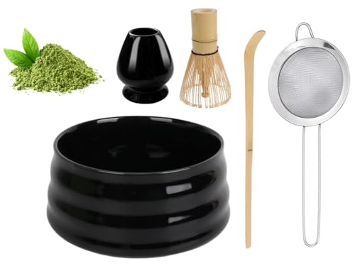 Hitopin Matcha Tee Set, 5-Teiliges Matcha Besen Set mit Matcha-Schneebesen, Matcha Whisk Set, Matcha-Rührer-Set, Matcha-Besenhalter und Teelöffel aus Bambus, für Teeliebhaber, Schwarz (5er-Set) von Hitopin