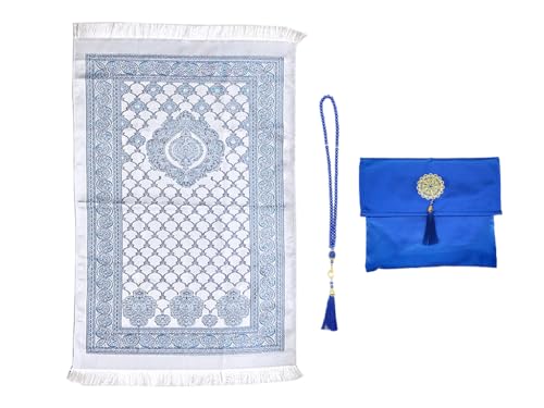 Hitopin Muslimischer Gebetsteppich mit Perlen, Muslimischer Gebetsteppich mit Eleganter Stoff-Tasche, Gebet Teppich Matte, Islamische Gebetsmatte, für Geschenke, Ramadan, Gebet (Blau) von Hitopin