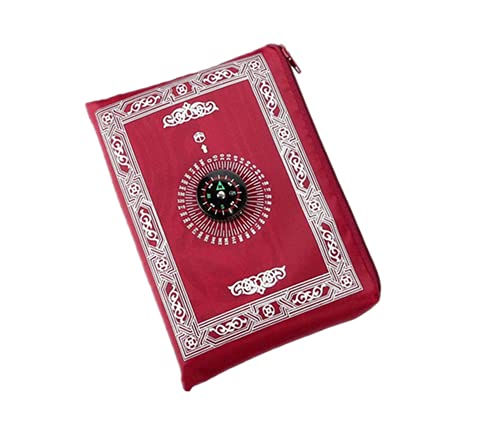 Hitopin Islamischer Reisegebetsteppich, mit Kompass, Taschenformat, inkl. Tragetasche, Leichtgewichtig, Polyester, Wasserfest, 60 x 100 cm (Rot) von Hitopin
